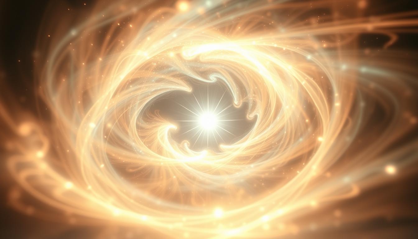 Reiki techniques explained: science, energy, and spirituality 2 A glowing, radiant white light is at the center, surrounded by swirling, golden-yellow wisps and trails of reiki energy healing, creating a dynamic, ethereal vortex effect against a dark background. Reiki energy healing by jennybee alchemy