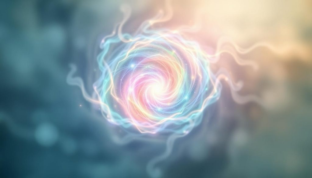 A swirling vortex of colorful energy pulses and radiates outward, drawing the viewer into a tranquil yet dynamic realm. Muted tones of blues, greens, and purples create a soothing aura, while undulating waves of light dance and flow, representing the cleansing and rebalancing of the body's natural energetic systems. Soft, ethereal lighting emanates from the center, casting a warm, healing glow and instilling a sense of calmness and restoration. The composition is balanced, with the energy detox reactions taking center stage, surrounded by a hazy, atmospheric background that allows the viewer to focus on the internal, transformative processes at play.